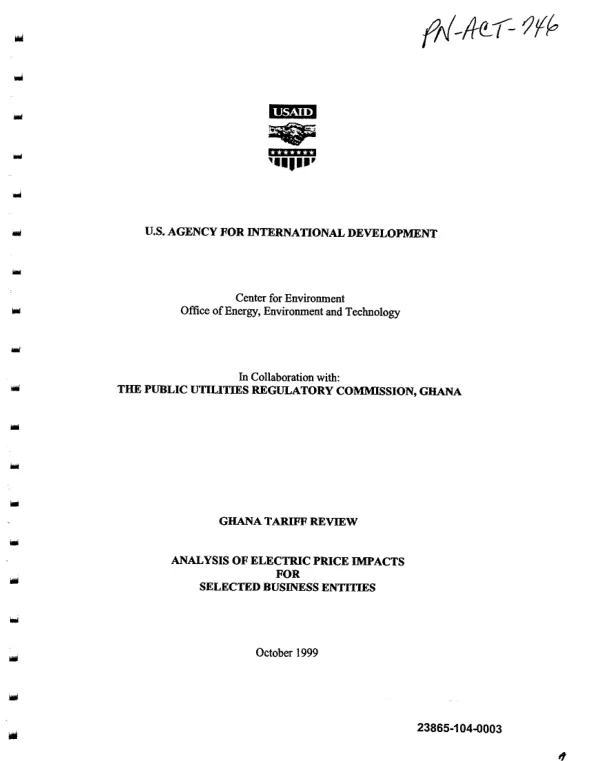 Ghana tariff review : analysis of electric price impacts for selected business entities