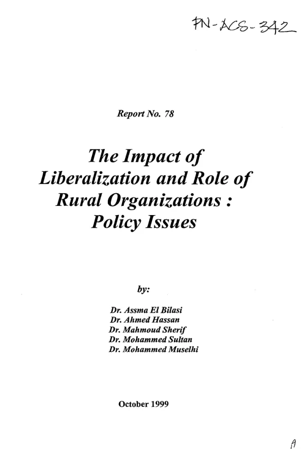 The impact of liberalization and role of rural organizations : policy issues