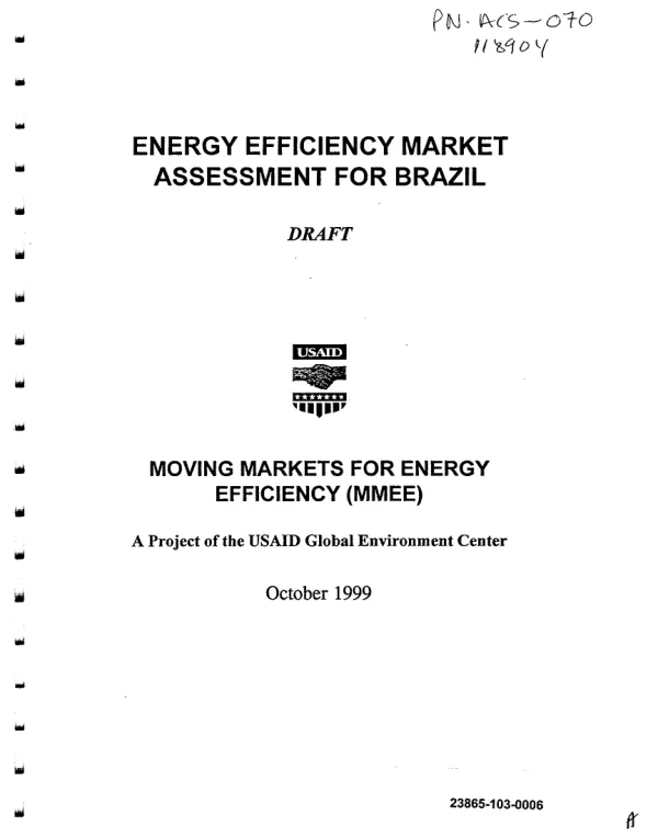 Energy efficiency market assessment for Brazil : draft