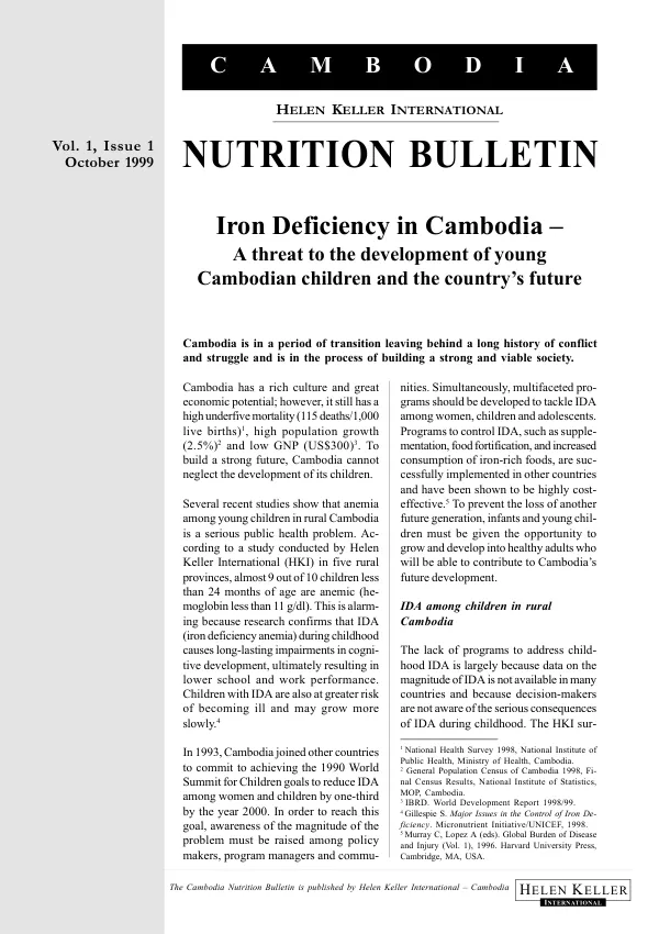 Iron deficiency in Cambodia : a threat to the development of young Cambodian children and the country"s future