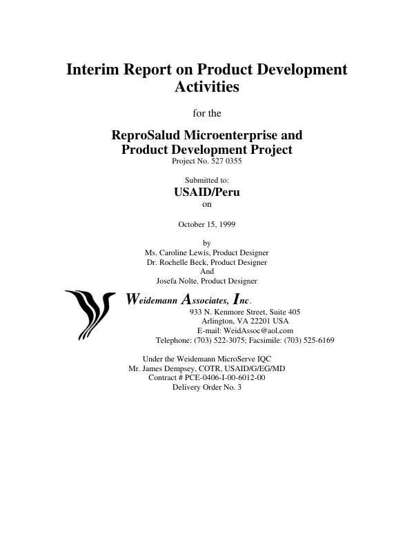 Interim report on product development activities for the ReproSalud microenterprise and product development project [: Peru]