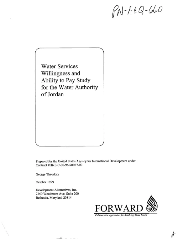 Water services willingness and ability to pay study for the Water Authority of Jordan