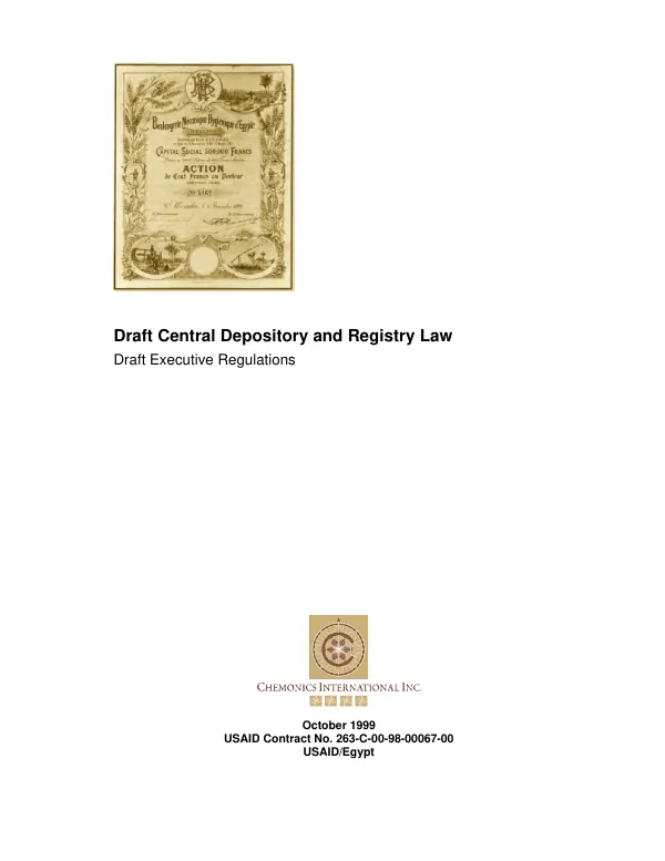 Draft central depository and registry law : draft executive regulations
