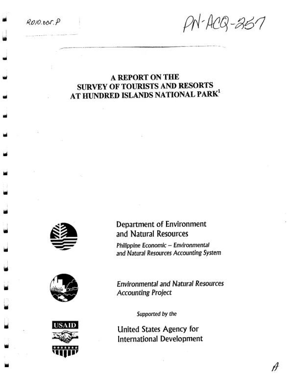 Report on the survey of tourists and resorts at Hundred Islands National Park[, Philippines]