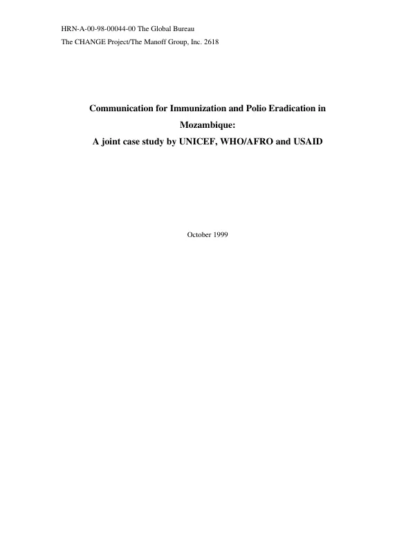 Communication for immunization and polio eradication in Mozambique : a joint case study by UNICEF, WHO/AFRO and USAID