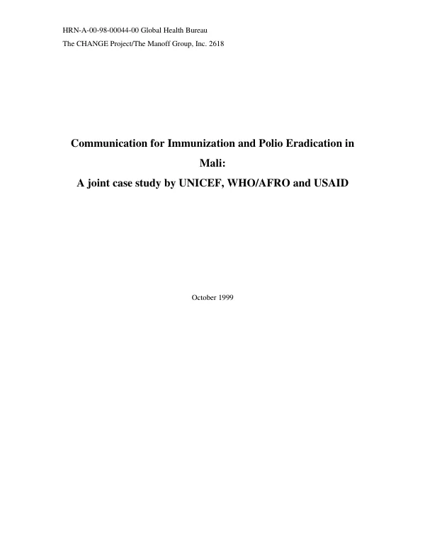 Communication for immunization and polio eradication in Mali : a joint case study by UNICEF, WHO/AFRO and USAID