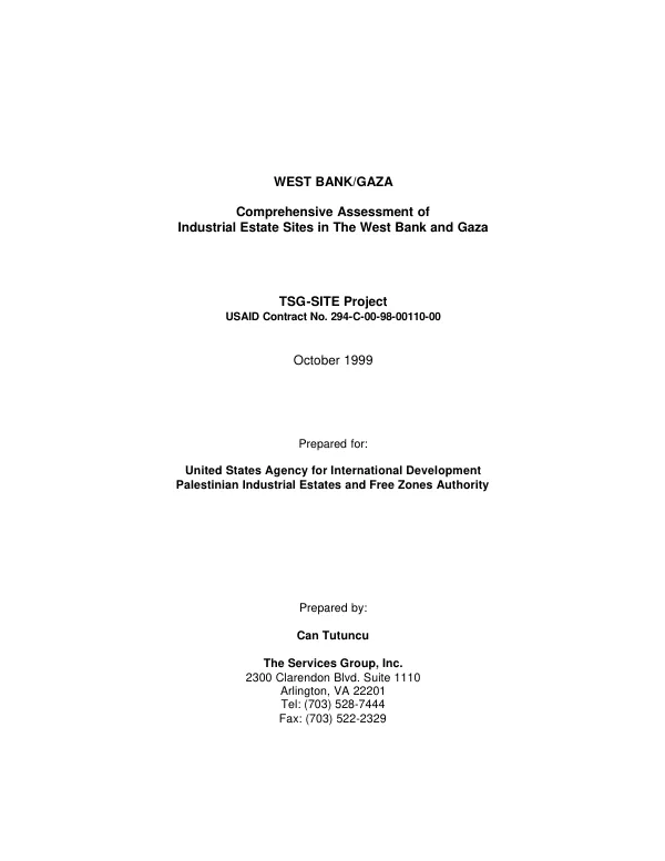 Comprehensive assessment of industrial estate sites in the West Bank and Gaza : TSG-SITE project, USAID contract no. 294-C-00-98-00110-00