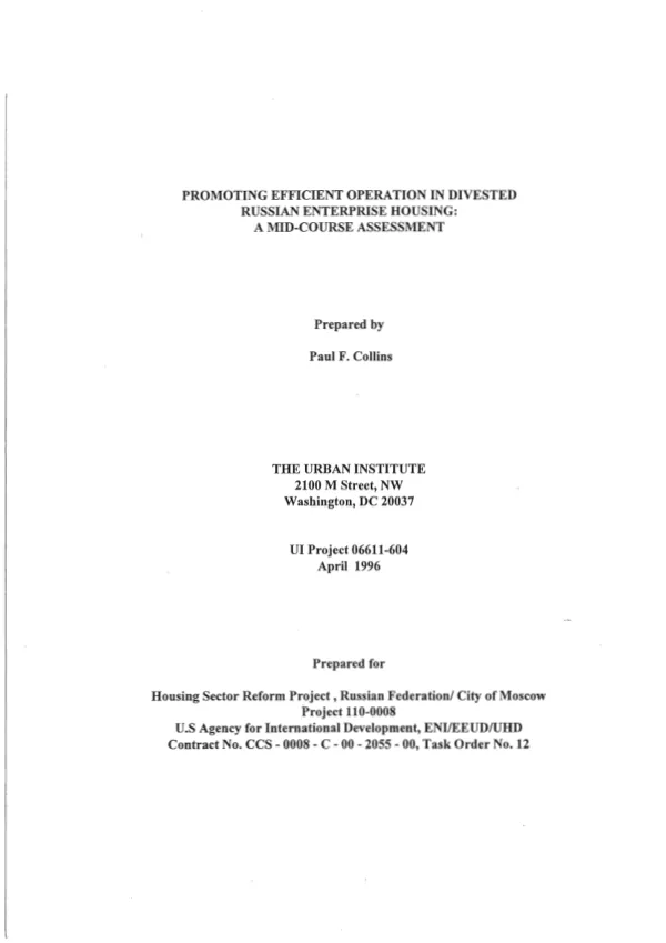 Promoting efficient operation in divested Russian enterprise housing : a mid-course assessment