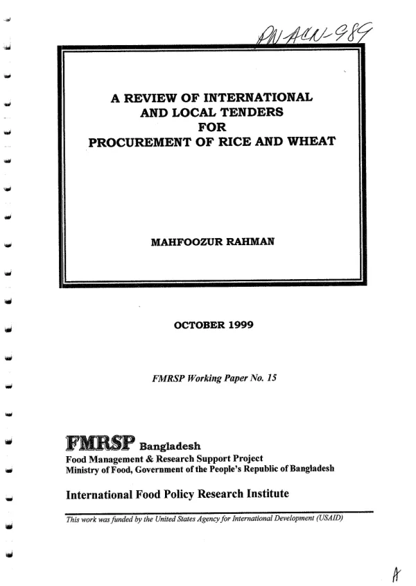 A review of international and local tenders for procurement of rice and wheat