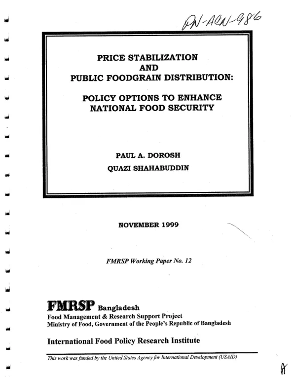 Price stabilization and public foodgrain distribution : policy options to enhance national food security