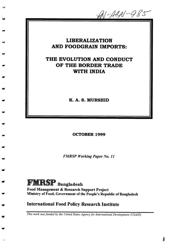 Liberalization and foodgrain imports : the evolution and conduct of the border trade with India