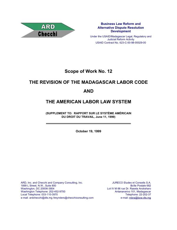 Revision of the Madagascar labor code and the American labor law system