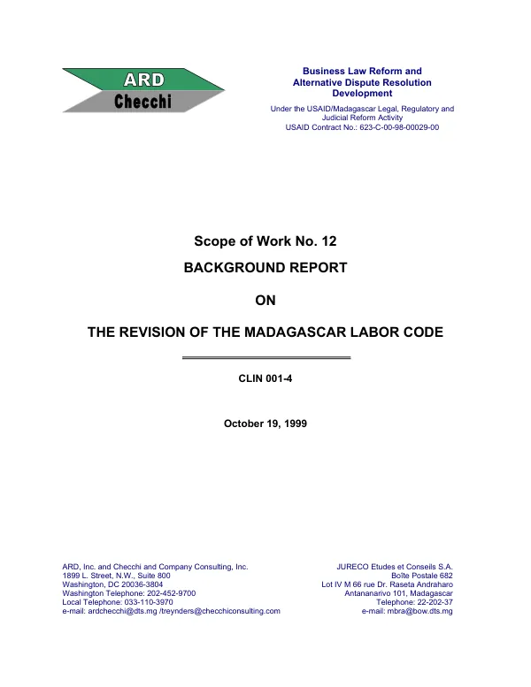 Background report on the revision of the Madagascar labor code