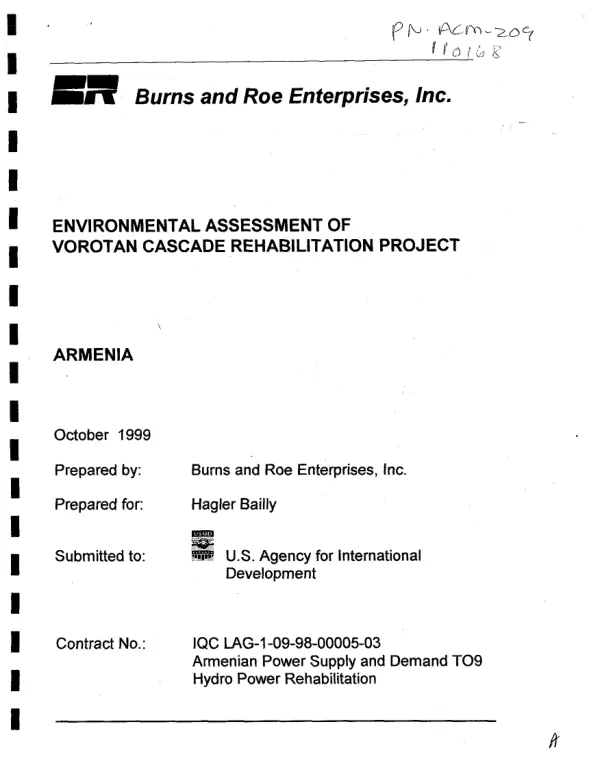 Environmental assessment of Vorotan Cascade rehabilitation project