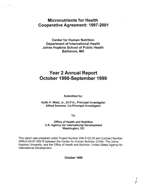 Micronutrients for health cooperative agreement, 1997-2001 : year 2 annual report, October 1998-September 1999