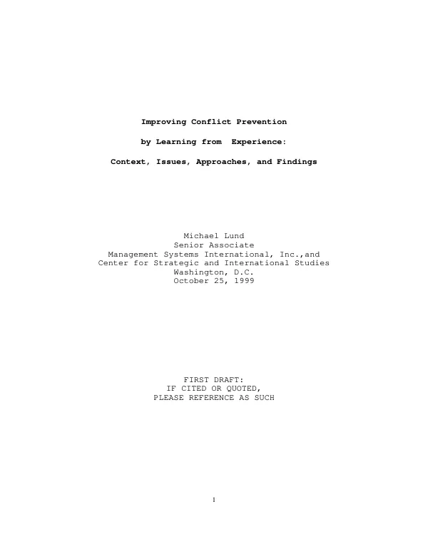 Improving conflict prevention by learning from experience : context, issues, approaches, and findings
