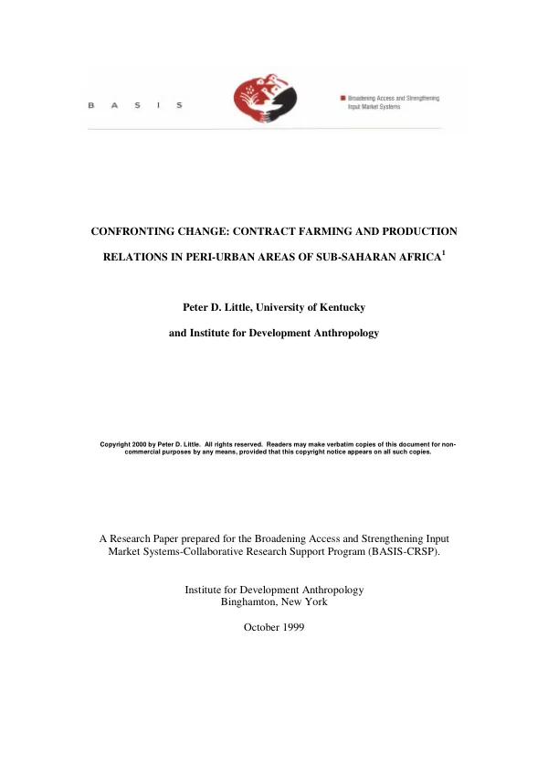Confronting change : contract farming and production relations in peri-urban areas of Sub-Saharan Africa