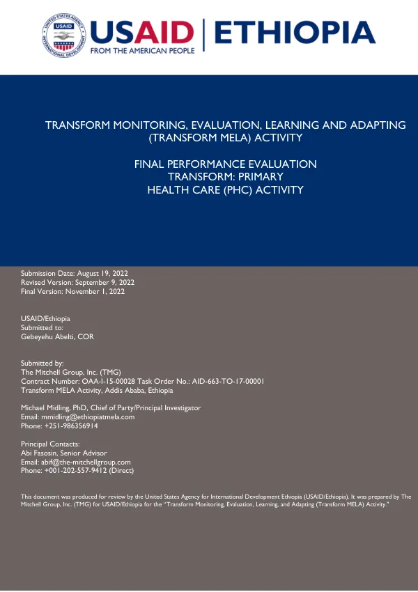 Final performance evaluation transform : primary health care (PHC) activity