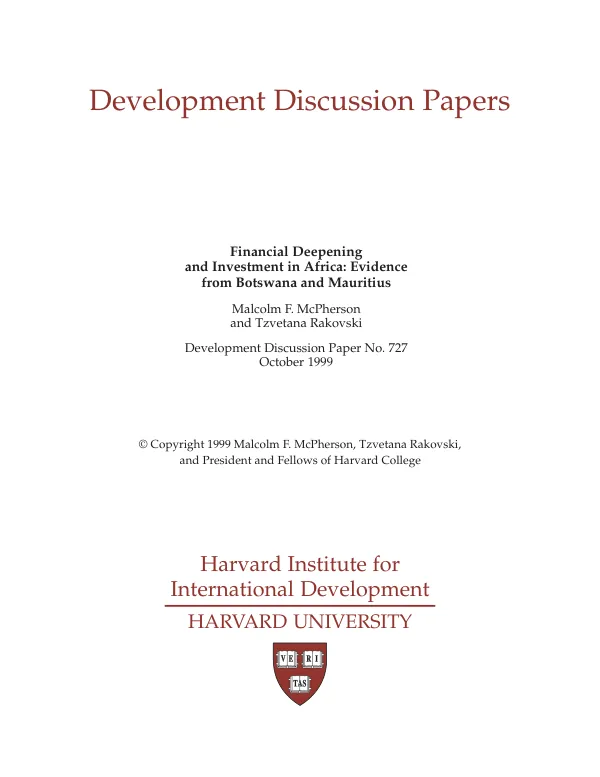 Financial deepening and investment in Africa : evidence from Botswana and Mauritius