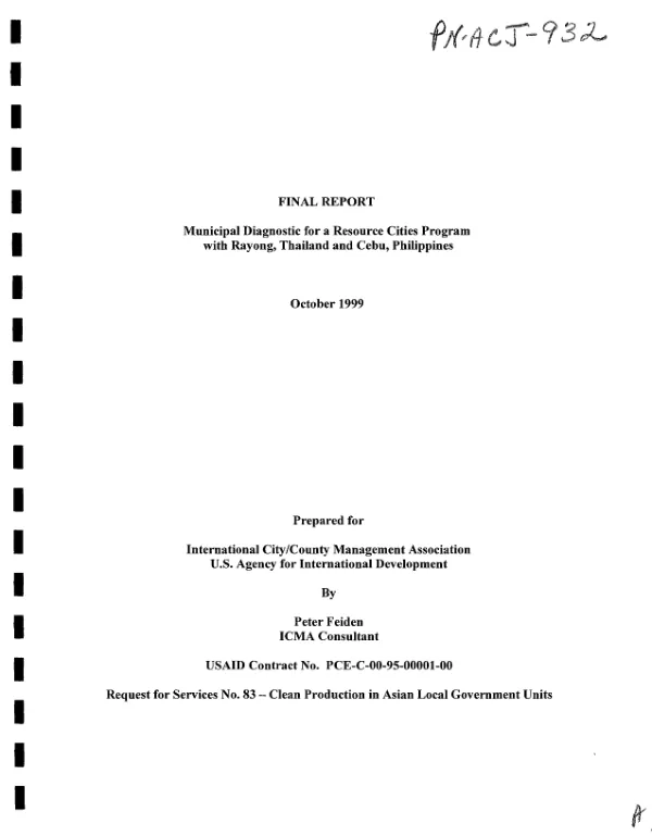 Final report : municipal diagnostic for a resource cities program with Rayong, Thailand and Cebu, Philippines