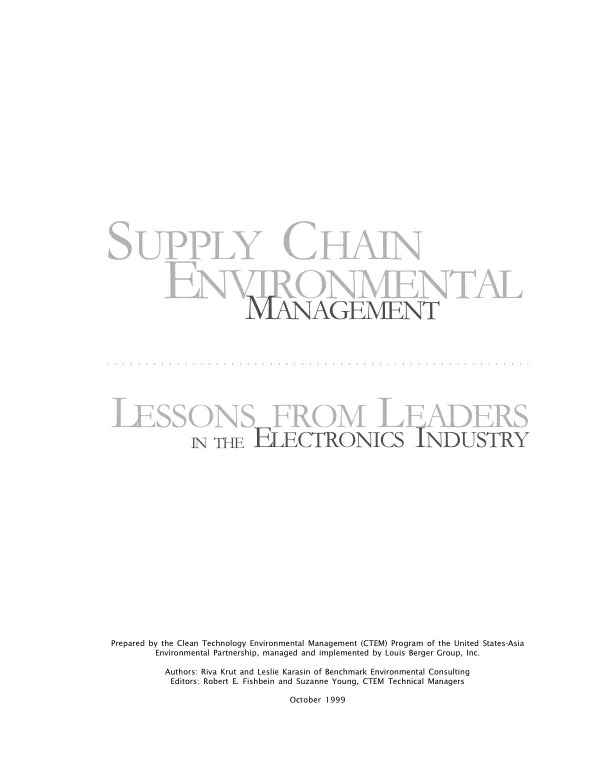 Supply chain environmental management : lessons from leaders in the electronic industry