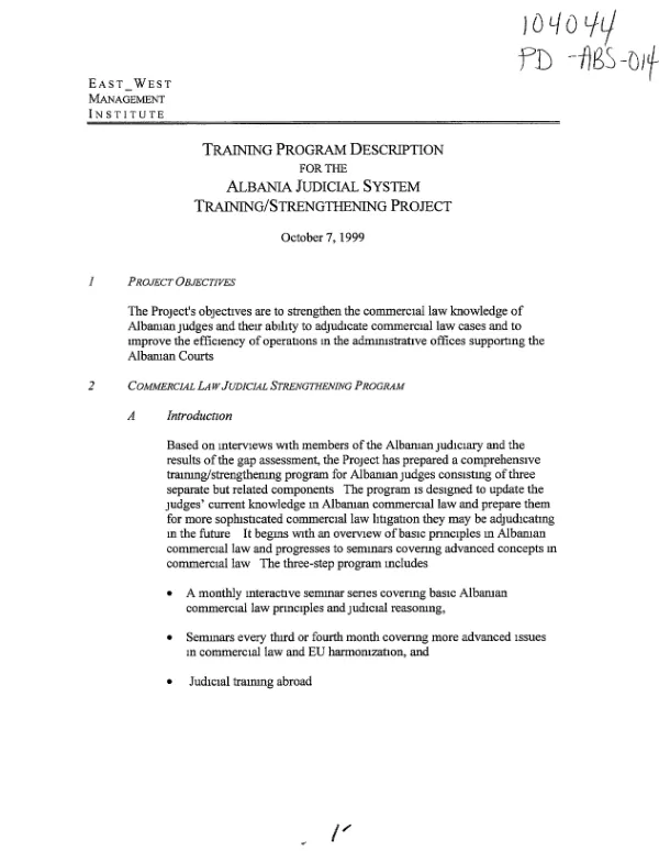 Training program description for the Albania judicial system training/strengthening project