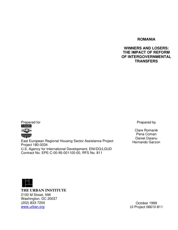 Romania winners and losers : the impact of the reform of intergovernmental transfers