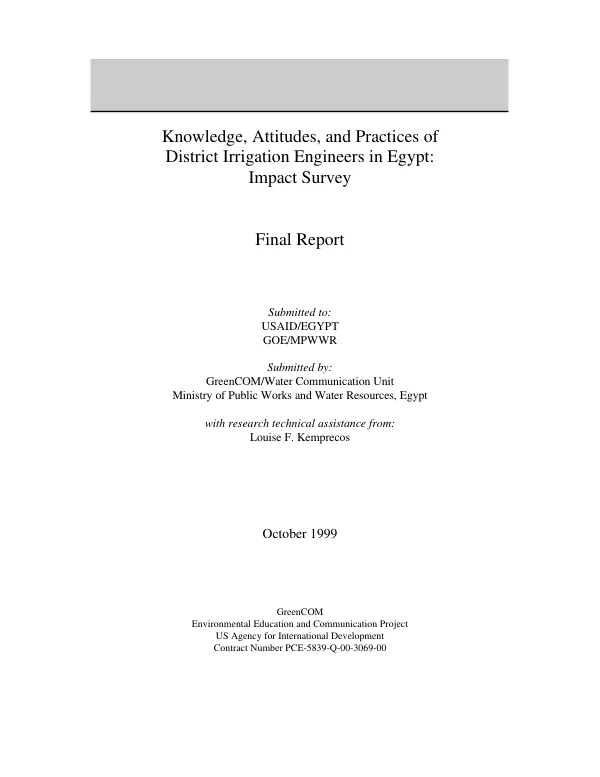 Knowledge, attitudes, and practices of district irrigation engineers in Egypt : impact survey -- final report