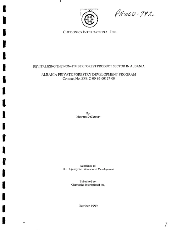 Revitalizing the non-timber forest product sector in Albania : Albania private forestry development program -- contract no. EPE-C-00-95-00127-00