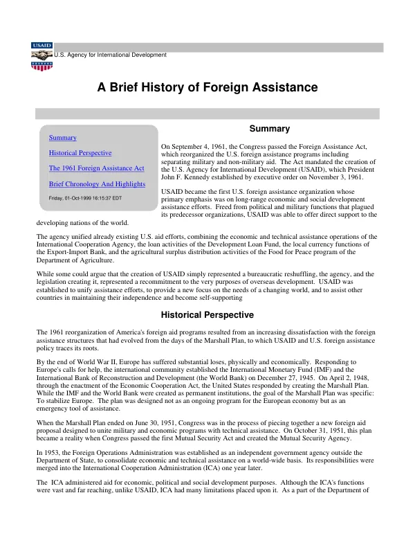 A brief history of foreign assistance