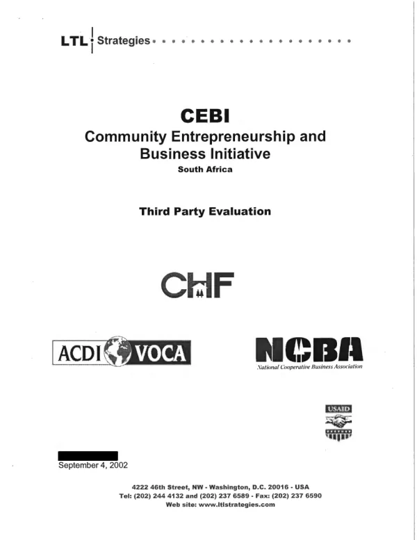 CBEI, community entrepreneurship and business initiative, South Africa : third party evaluation