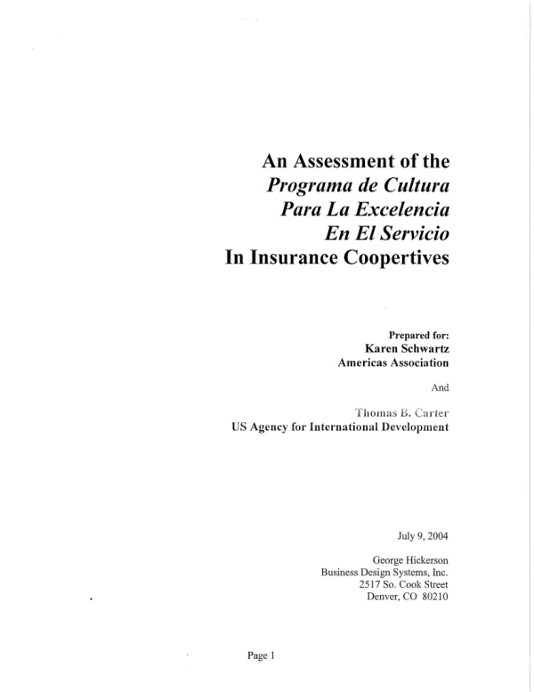 An assessment of the programa de cultura para la excelencia en el servicio in insurance cooperatives
