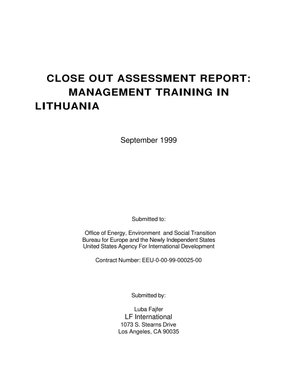 Close out assessment report : management training in Lithuania
