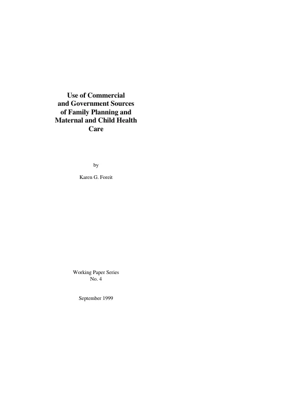 Use of commercial and government sources of family planning and maternal and child health care