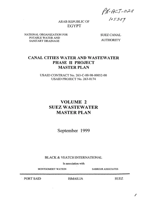 Canal cities water and wastewater phase II project master plan : volume 2 -- Suez wastewater master plan