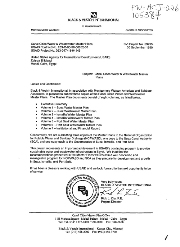 Canal cities water and wastewater phase II project master plan : volume 1 -- Suez water master plan
