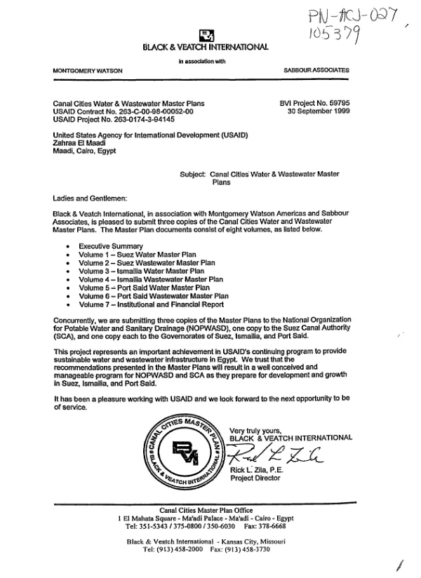 Canal cities water and wastewater phase II project master plan : executive summary