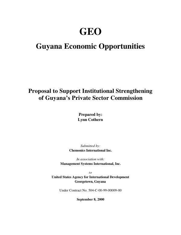 Proposal to support institutional strengthening of Guyana"s Private Sector Commission