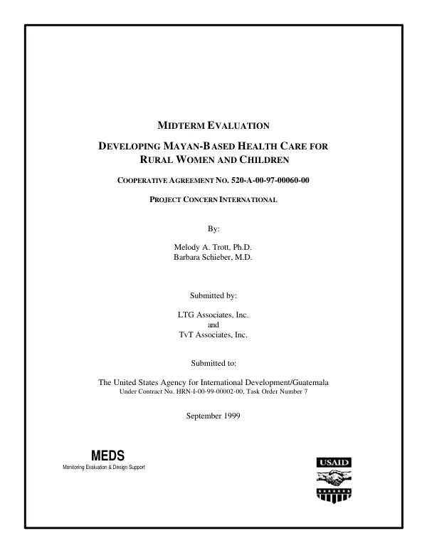 Midterm evaluation : developing Mayan-based health care for rural women and children -- cooperative agreement no. 520-A-00-97-00060-00 : Project Concern International