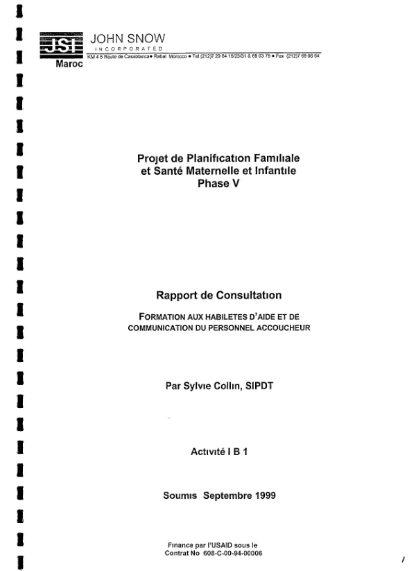 Rapport de consultation : formation aux habiletes d"aide et de communication du personnel accoucheur