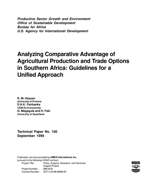 Analyzing comparative advantage of agricultural production and trade options in Southern Africa : guidelines for a unified approach