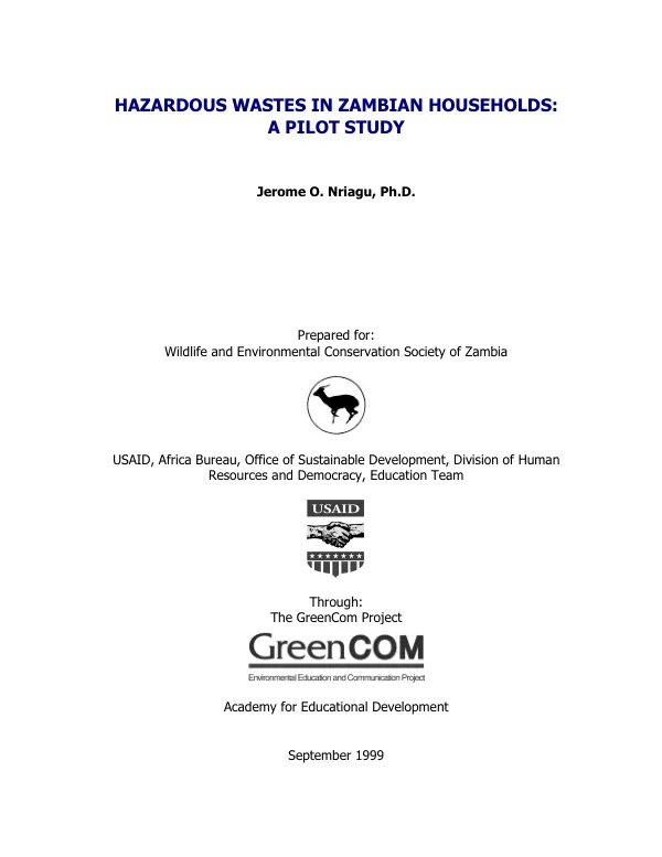 Hazardous wastes in Zambian households : a pilot study