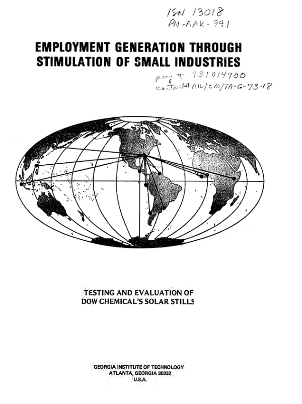 Testing and evaluation of Dow Chemical"s solar stills