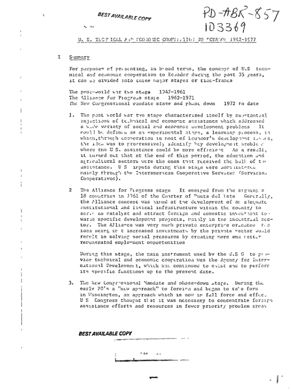 U.S. technical and economic cooperation to Ecuador 1942-1977