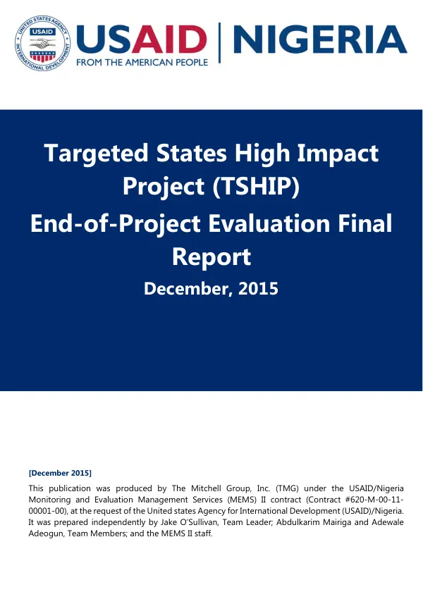 Targeted states high impact project (TSHIP) : end-of-project evaluation report