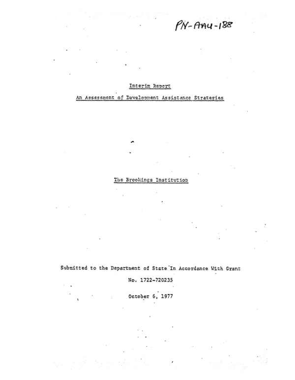 Interim report : an assessment of development assistance strategies