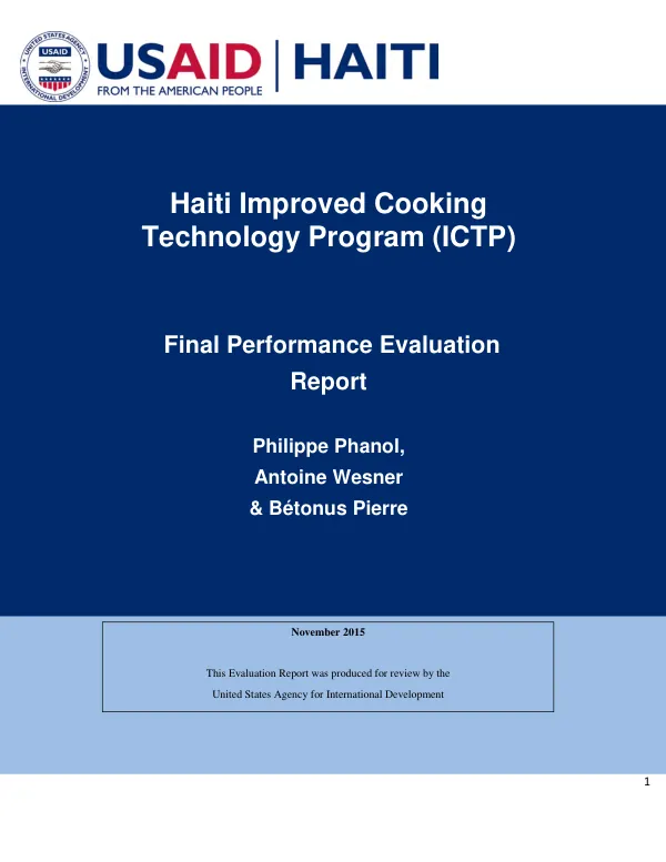 Haiti improved cooking technology program (ICTP) : final performance evaluation report