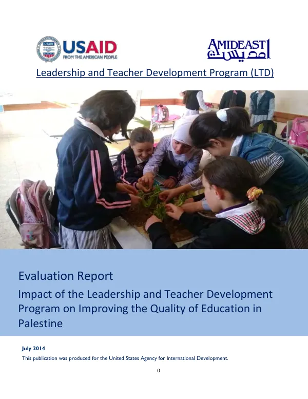 Evaluation report : impact of the leadership and teacher development program on improving the quality of education in Palestine