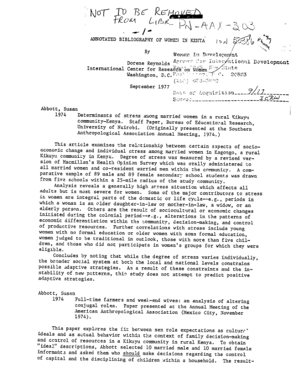 Annotated bibliography of women in Kenya