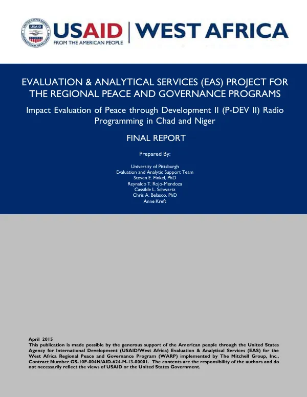 Impact evaluation of peace through development II (P-DEV II) : radio programming in Chad and Niger
